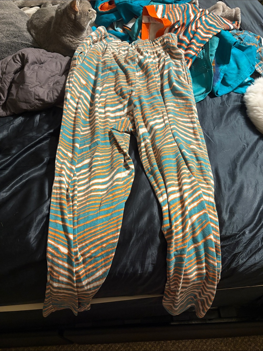 Miami Dolphin inspired Relaxed Stripe Wide-Leg Pants in Teal & Orange